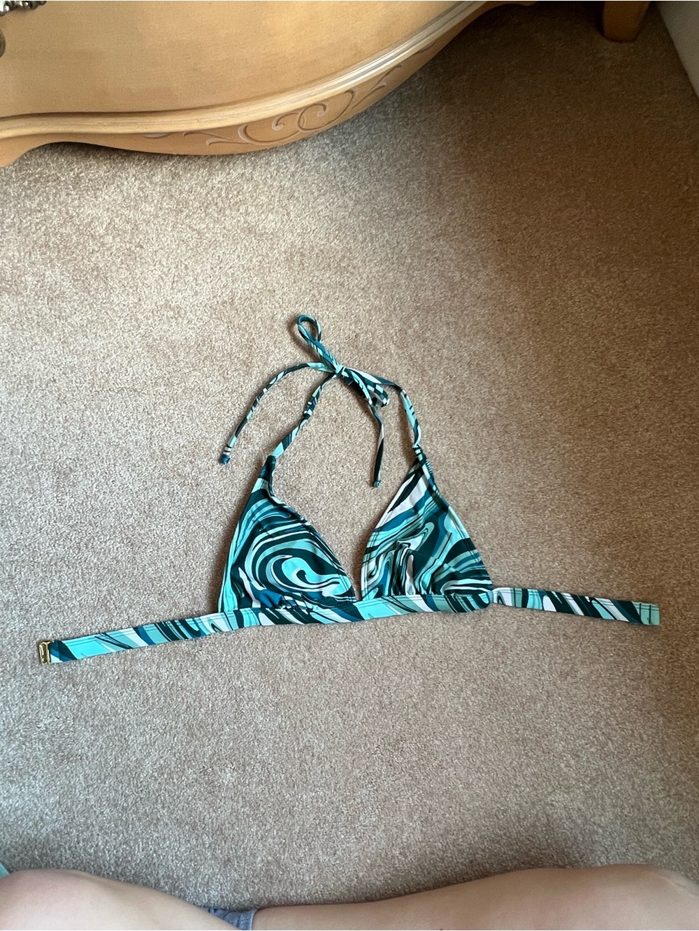 Women’s Teal Swirl Triangle Bikini Top